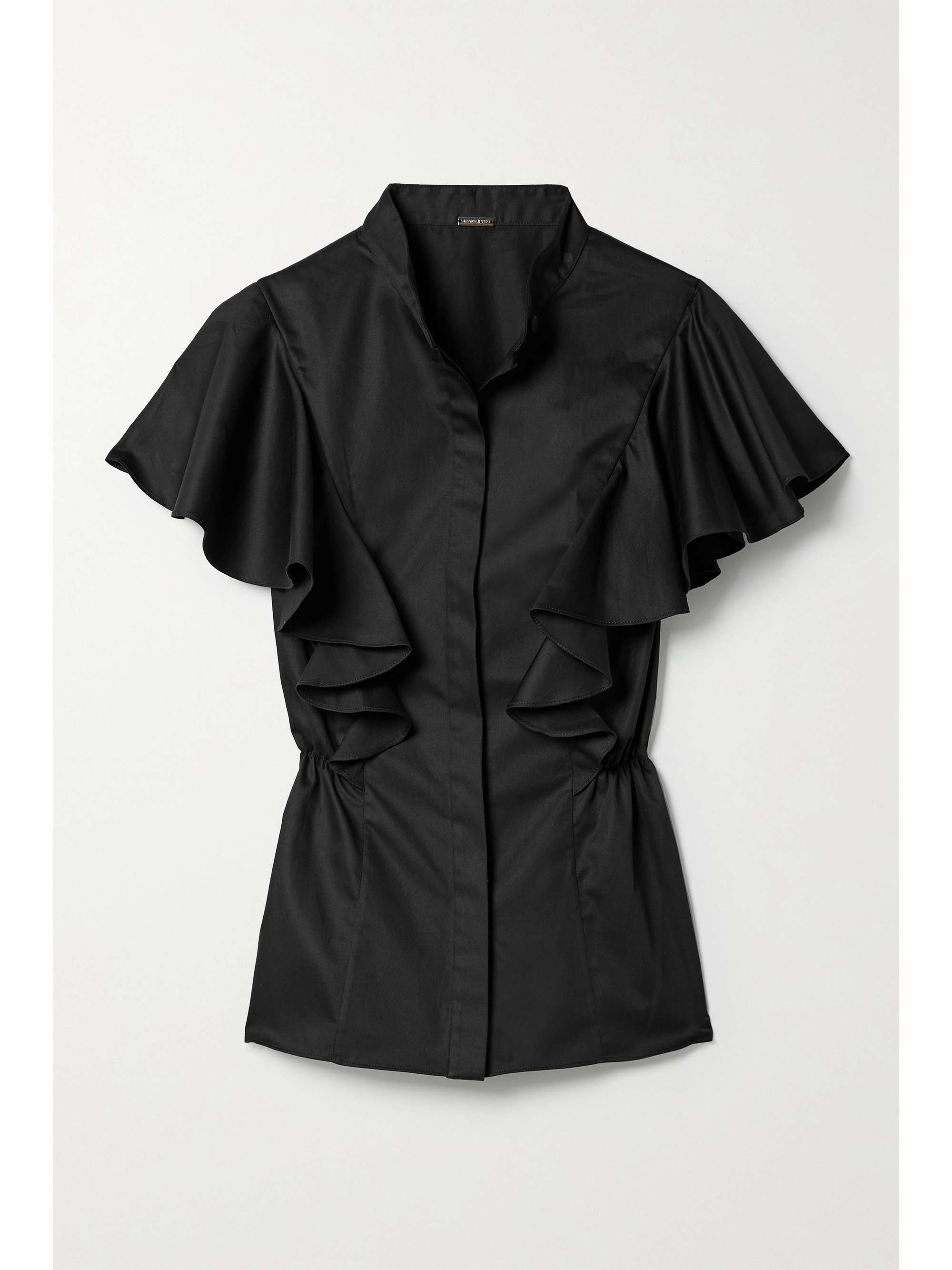Black Ruffled cotton-poplin blouse 