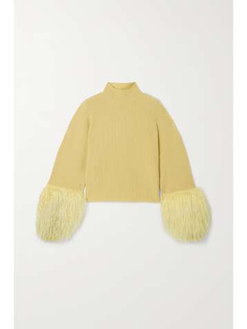LAPOINTE Shearling-trimmed ribbed silk and cashmere-blend turtleneck sweater