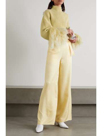 LAPOINTE Shearling-trimmed ribbed silk and cashmere-blend turtleneck sweater