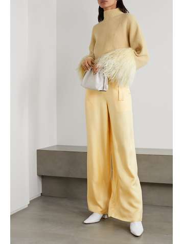 LAPOINTE Belted silk-twill wide-leg pants