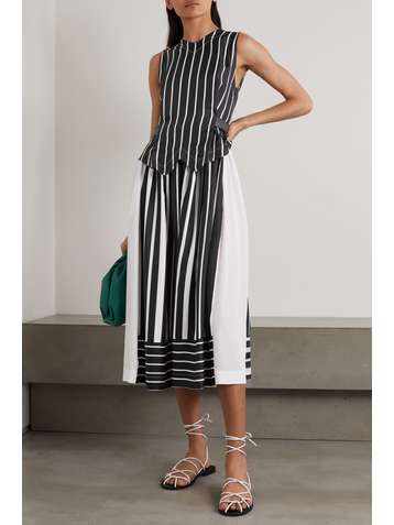 VICTORIA BECKHAM Belted striped silk-satin midi dress