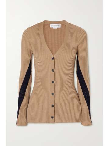VICTORIA BECKHAM Two-tone ribbed wool cardigan