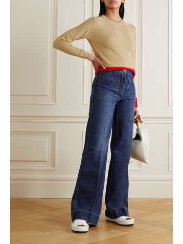 VICTORIA BECKHAM Two-tone ribbed alpaca-blend sweater