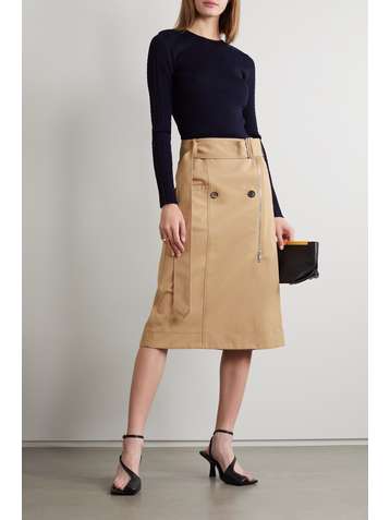 VICTORIA BECKHAM Belted cotton-blend gabardine wrap midi skirt