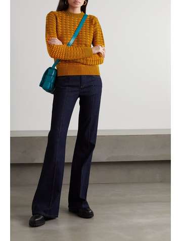 VICTORIA BECKHAM Checked waffle-knit wool and cotton-blend sweater