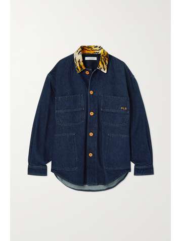 PHILOSOPHY DI LORENZO SERAFINI Tiger-print velvet-trimmed denim jacket