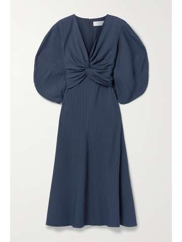LA LIGNE Serena twist-front striped linen-blend midi dress