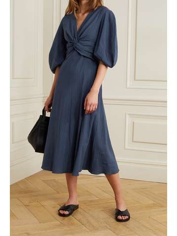 LA LIGNE Serena twist-front striped linen-blend midi dress