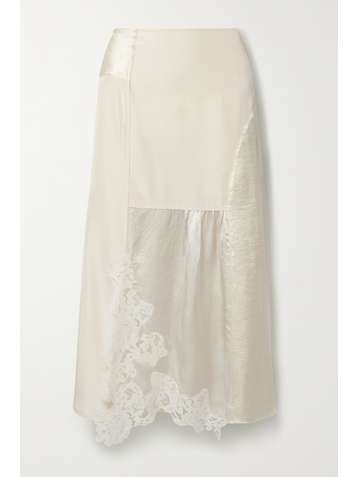 ACNE STUDIOS Paneled corded lace-trimmed hammered-satin and shell midi skirt
