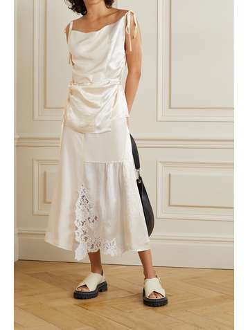 ACNE STUDIOS Paneled corded lace-trimmed hammered-satin and shell midi skirt