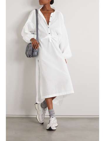 ACNE STUDIOS Gathered washed cotton-blend poplin shirt dress