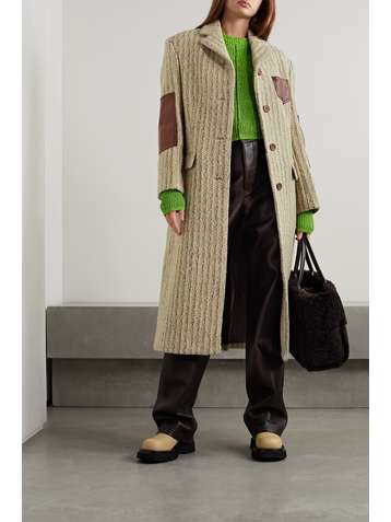 ACNE STUDIOS Leather-trimmed wool-blend tweed coat