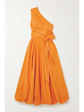 TIBI One-shoulder belted organic cotton-poplin midi dress