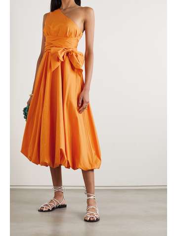 TIBI One-shoulder belted organic cotton-poplin midi dress