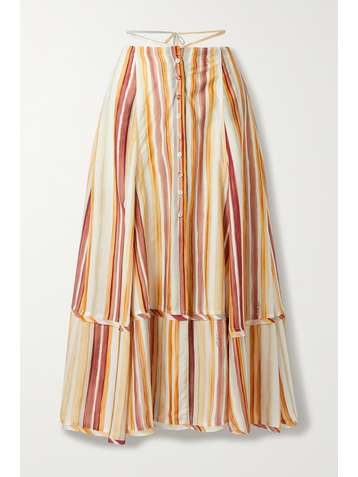 CULT GAIA Dani tiered striped modal and silk-blend skirt