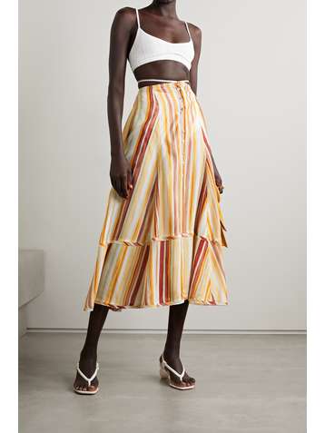 CULT GAIA Dani tiered striped modal and silk-blend skirt