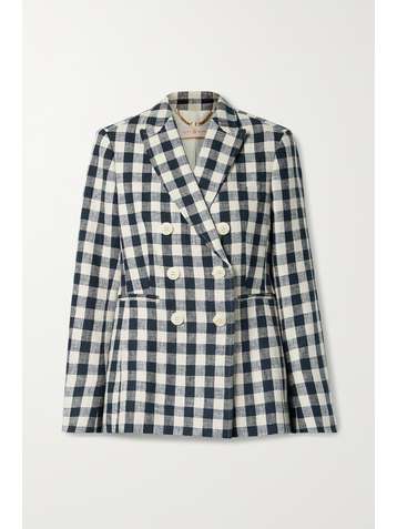 TORY BURCH Double-breasted gingham linen blazer