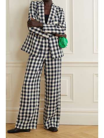 TORY BURCH Double-breasted gingham linen blazer