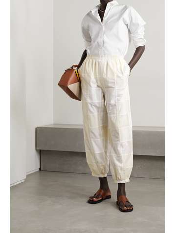 TORY BURCH Pantalon fuselé patchwork en popeline et en voile de coton