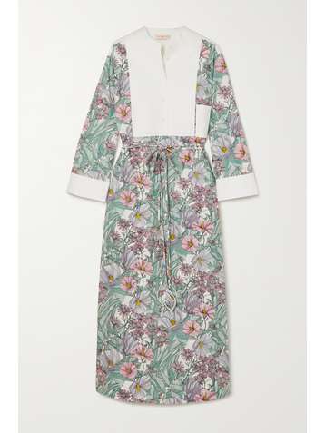TORY BURCH Kleid aus Baumwollpopeline und Jacquard mit Blumenprint und Bindegürtel