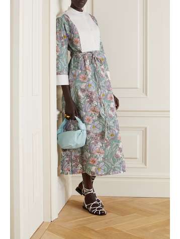 TORY BURCH Kleid aus Baumwollpopeline und Jacquard mit Blumenprint und Bindegürtel