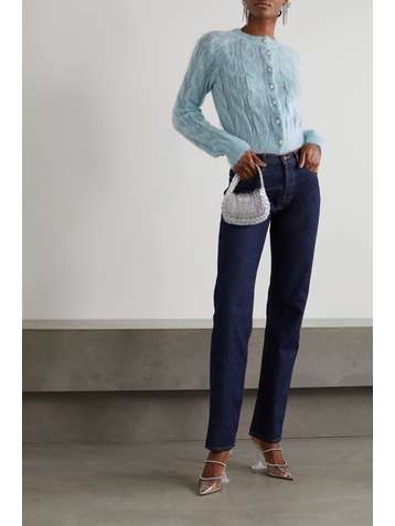 PACO RABANNE Cropped embellished cable-knit wool cardigan