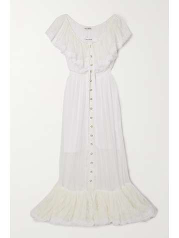 PACO RABANNE Lace-trimmed Swiss-dot tulle gown