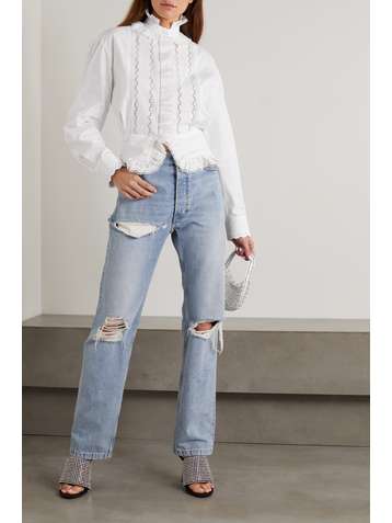 PACO RABANNE Ruffled broderie anglaise cotton-poplin shirt