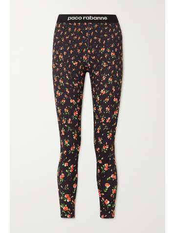PACO RABANNE Jacquard-trimmed floral-print stretch-jersey leggings