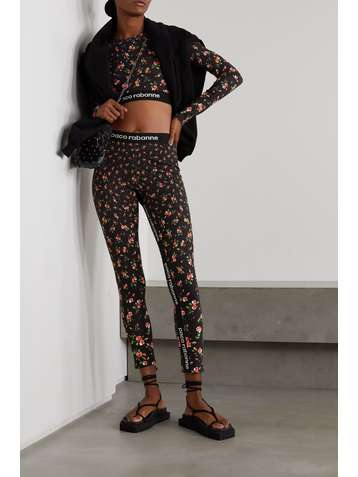PACO RABANNE Jacquard-trimmed floral-print stretch-jersey leggings