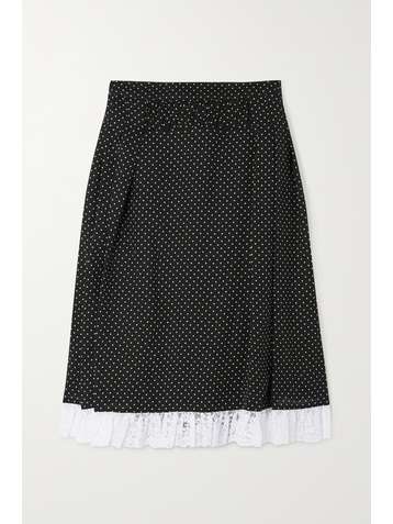 PACO RABANNE Pleated lace-trimmed polka-dot crepe skirt