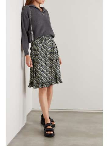 PACO RABANNE Ruffled printed crepe de chine skirt
