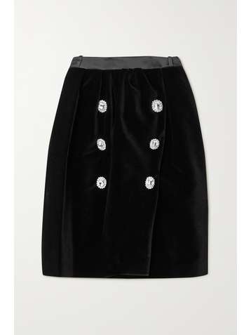 PACO RABANNE Crystal-embellished satin-trimmed velvet skirt