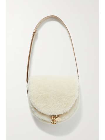 SEE BY CHLOÉ Mara chain-embellished shearling and textured-leather shoulder bag