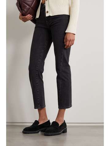 JIMMY CHOO Deanna crystal-embellished shearling-lined suede loafers