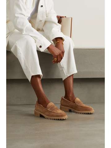 JIMMY CHOO Deanna crystal-embellished shearling-lined suede loafers