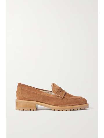JIMMY CHOO Deanna crystal-embellished shearling-lined suede loafers