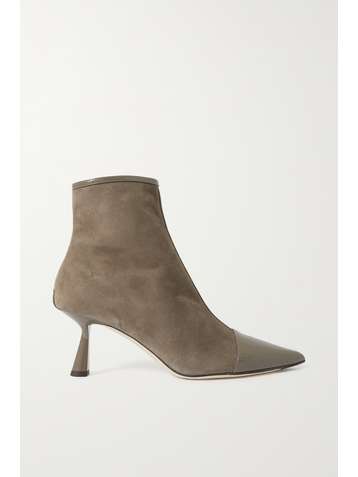 JIMMY CHOO Kix 65 patent leather-trimmed suede ankle boots
