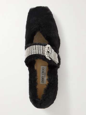 JIMMY CHOO Krista crystal-embellished faux fur ballet flats