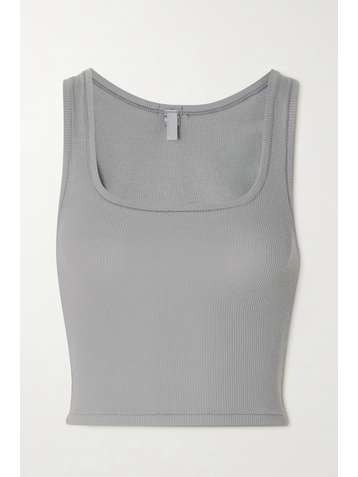 SKIMS Cotton Collection cropped ribbed cotton-blend jersey tank - Pacific