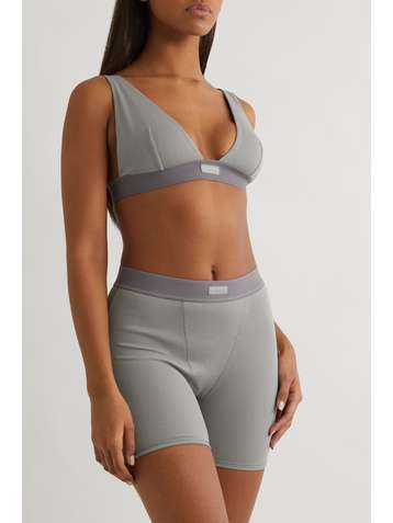 SKIMS Cotton Collection Plunge ribbed cotton-blend jersey bralette - Pacific