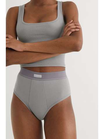 SKIMS Cotton Collection ribbed cotton-blend jersey briefs - Pacific