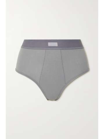 SKIMS Cotton Collection ribbed cotton-blend jersey briefs - Pacific