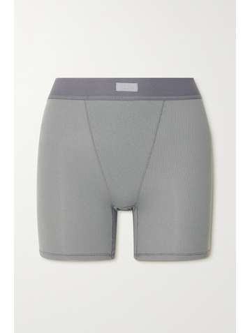 SKIMS Cotton Collection ribbed cotton-blend jersey boxer shorts - Pacific