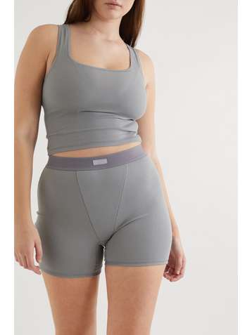 SKIMS Cotton Collection ribbed cotton-blend jersey boxer shorts - Pacific