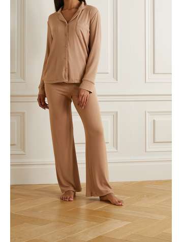 SKIMS Ribbed stretch-modal jersey lounge set - Camel