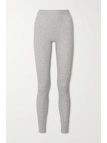SKIMS Cotton Collection ribbed cotton-blend jersey leggings - Light Heather Grey