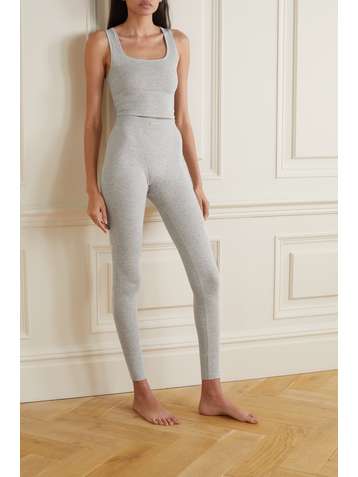 SKIMS Cotton Collection ribbed cotton-blend jersey leggings - Light Heather Grey
