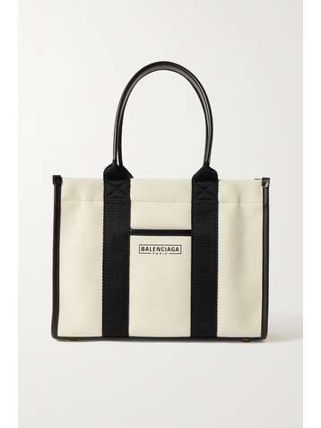 BALENCIAGA Sac à main en toile de coton biologique imprimée à finitions en cuir Neo Navy Small