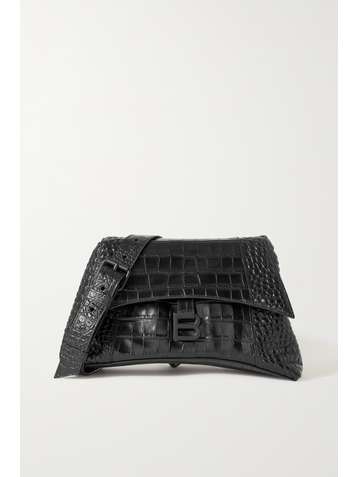 BALENCIAGA Hourglass mittelgroße Schultertasche aus Leder mit Krokodileffekt